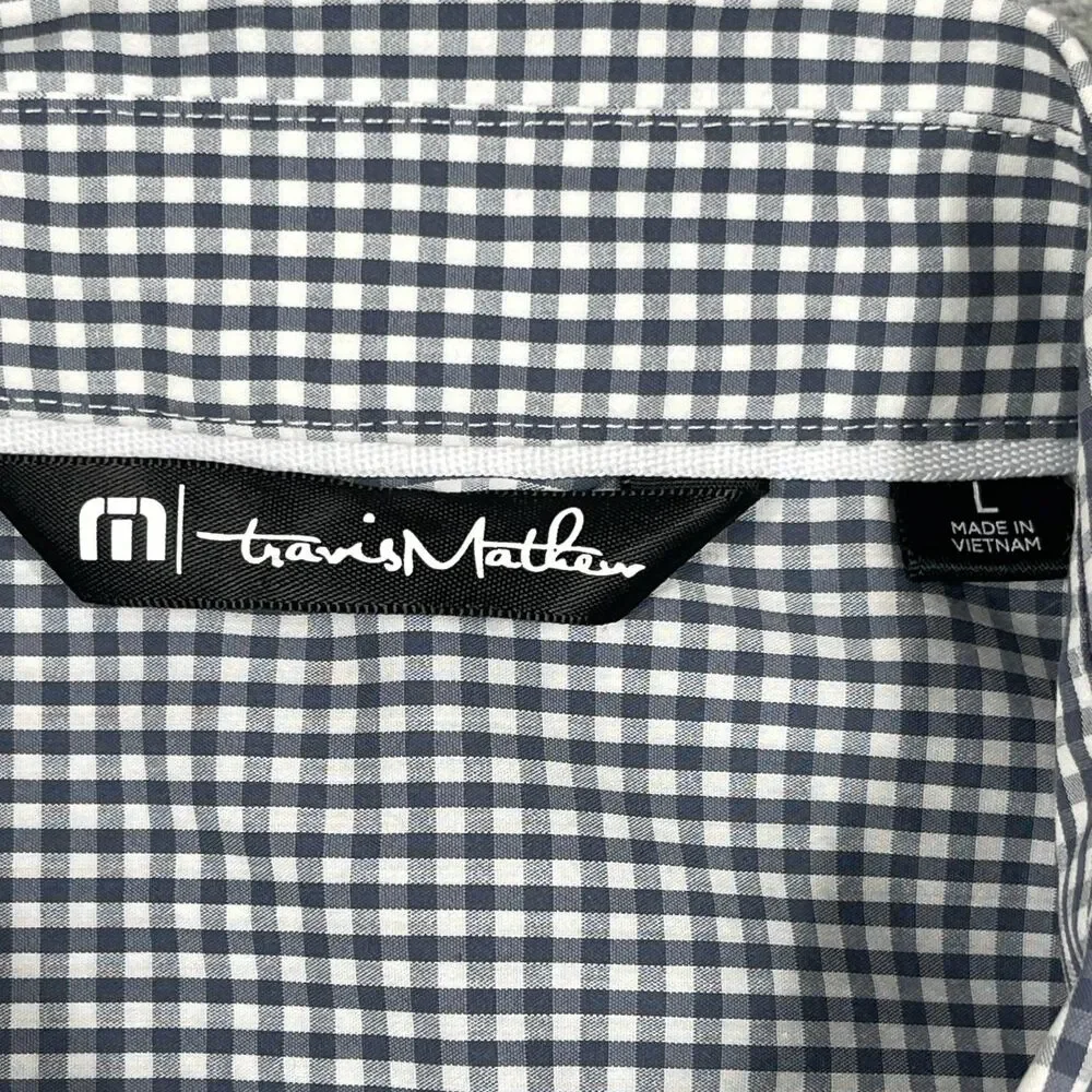 Travis Mathew Shirt Men's Large Black White Plaid Cotton Short Sleeve‎ Button-Up